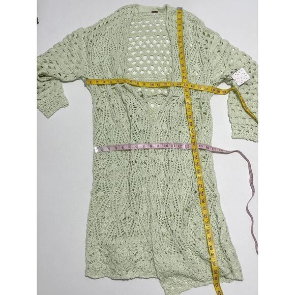 Free People‎ Sweet Talker Long Crochet Cardigan Honeydew Green XS Extra Small - Picture 8 of 13